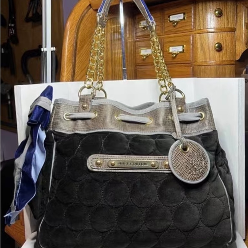 Juicy Couture Black Quilted Shoulder Bag with Gold Chain